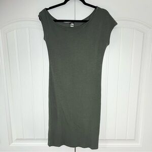 Monrow Olive Green Cap Sleeve Midi Dress Casual Fall Chic Size XS
